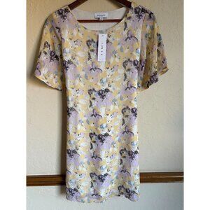 New! GILLI Floral Shift Dress Tie Back Short Flutter Sheer Sleeve Medium Yellow